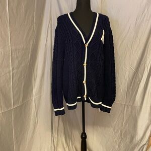 Art Of Rhetoric Classic Navy Cardigan with White Trim